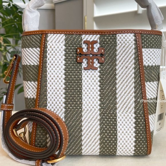 🔥NeW! Tory Burch McGraw Woven Stripe Small Bucket Bag - Picture 3 of 16
